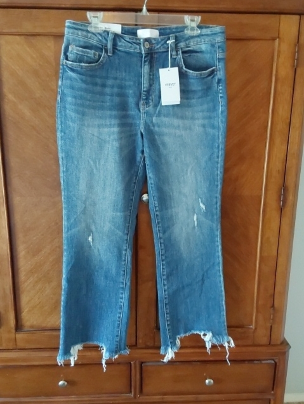 Blue Cropped Distressed Jeans — Frayed Hem
